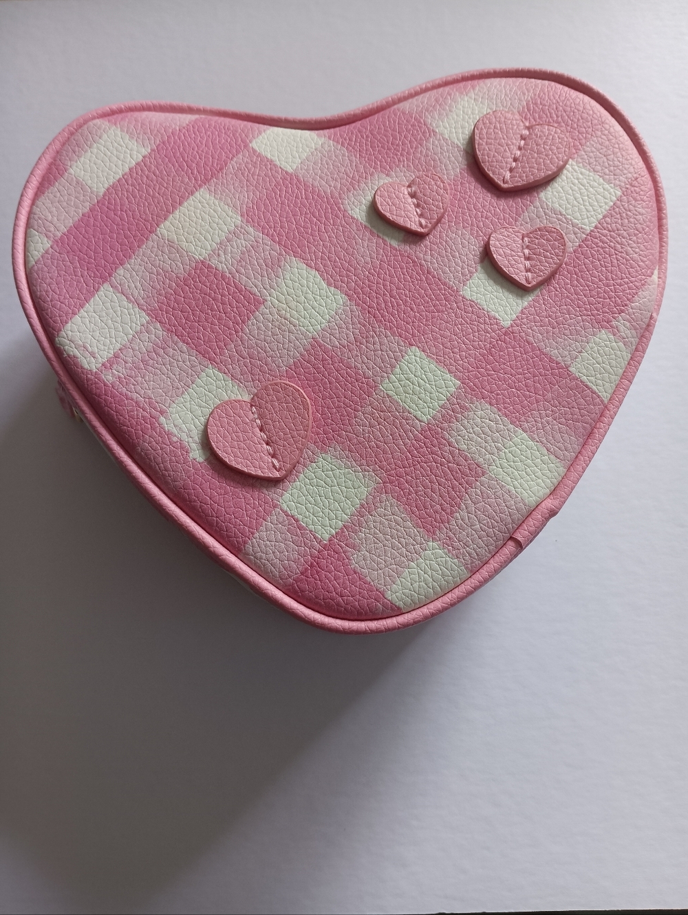 NWT Bath & Body Works Pink Gingham Heart Cosmetic Bag Zip Makeup Pouch Kawaii